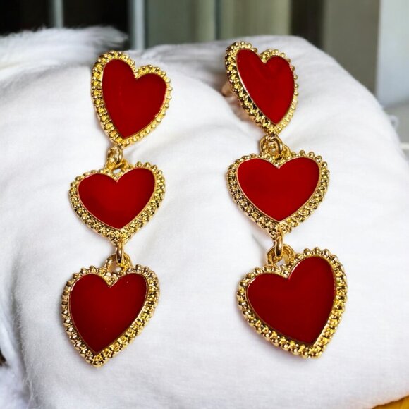 3 Hearts Long Dangle Earring - Picture 3 of 5